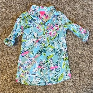 Lilly Pulitzer Floral Kids Shirt / dress - Blue and Pink medium